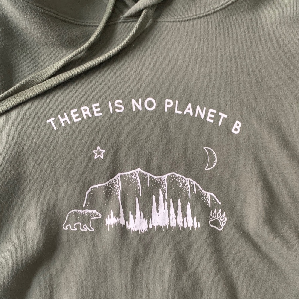 There is No Planet B Olive Green Cropped Hoodie with Environmental Print - Picture 2 of 10